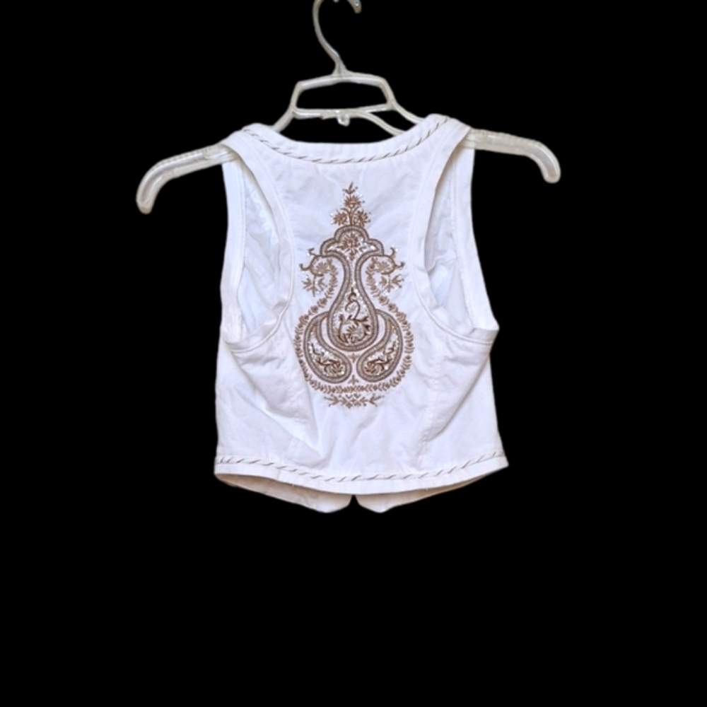 Guess Racerback Vest Embellished Patch Punk Biker Indie Sleeze Womens XS White